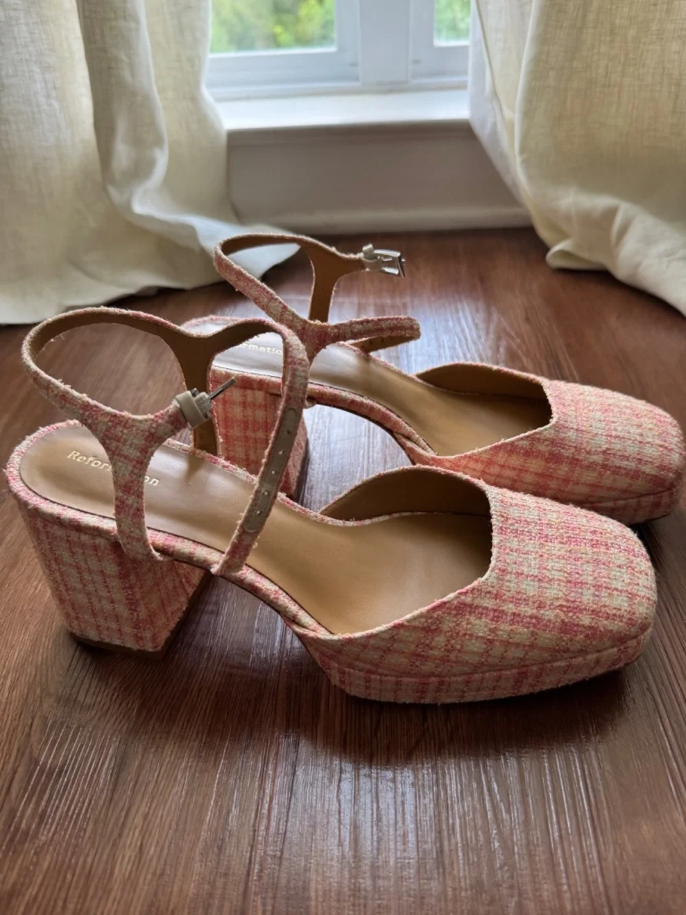 Reformation Marisol Pink Tweed Platform 9.5
